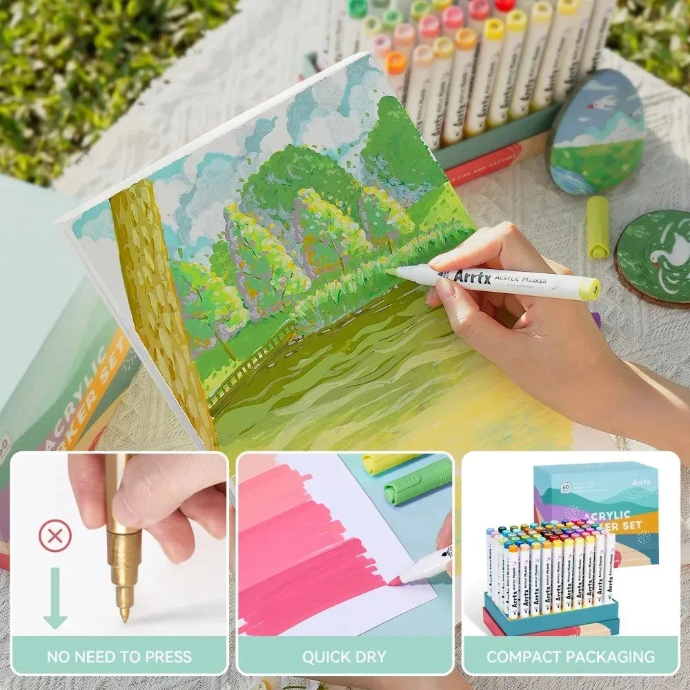 Arrtx Acrylic Paint Pens Paint Markers Pens for Artists Adults Coloring Drawing Scenery Landscape Natural- Brush Tip