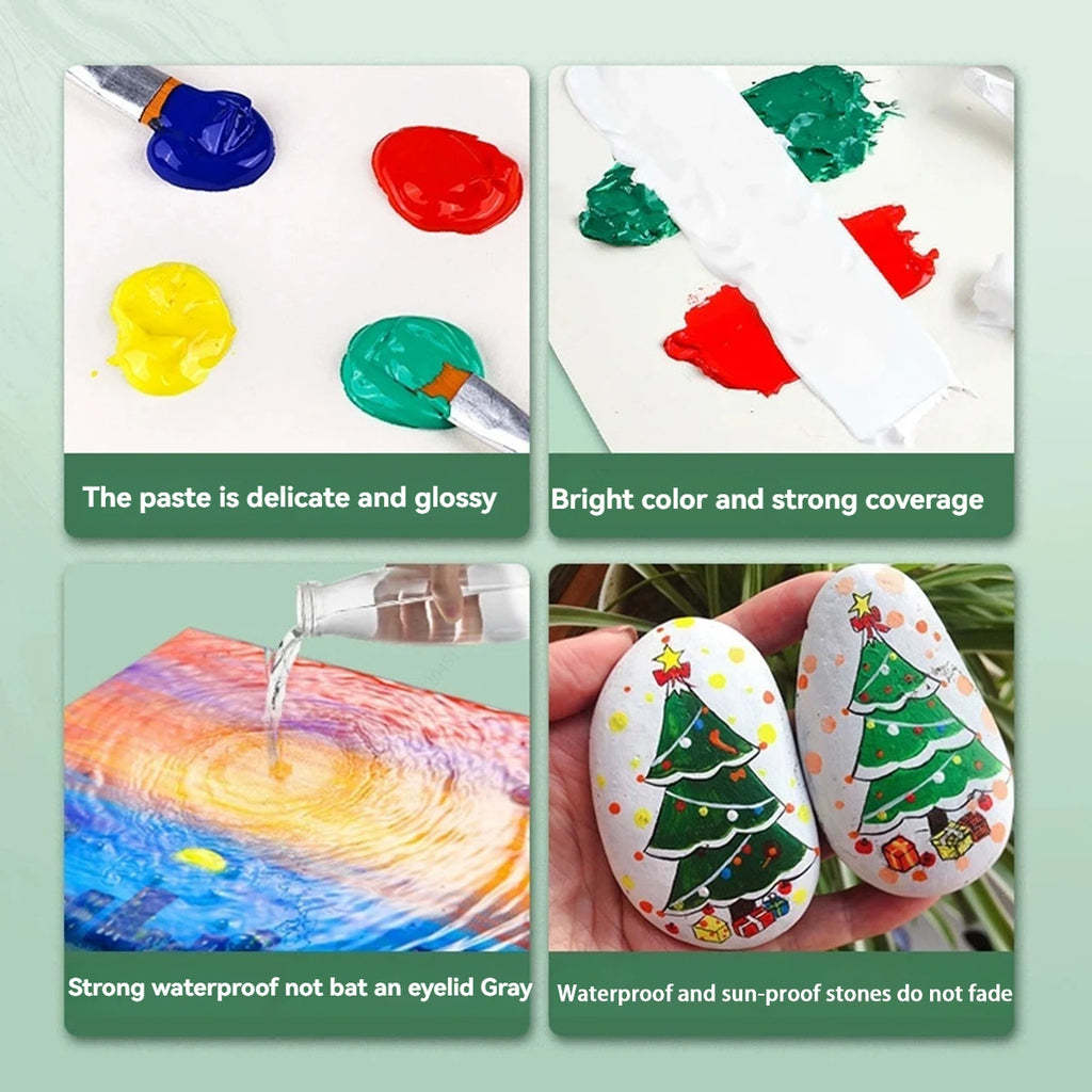 12/24/36 Colors Acrylic Paint Set 5ml/12ml Water-Proof Portable Art Rich Pigments for DlY Craft,Drawing,Painting,Canvas, Rock