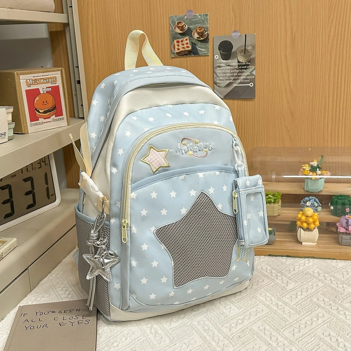 Blue Large Capacity Backpack for Elementary School Girls Dual Shoulder Lightweight Bookbag High Aesthetic Value School Bag