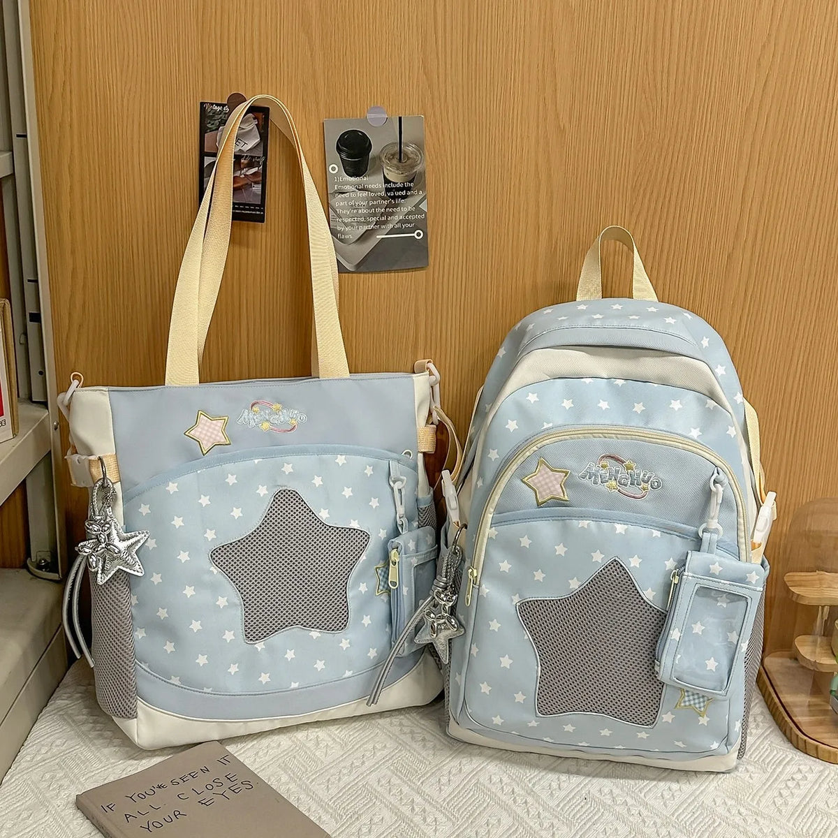 Blue Large Capacity Backpack for Elementary School Girls Dual Shoulder Lightweight Bookbag High Aesthetic Value School Bag