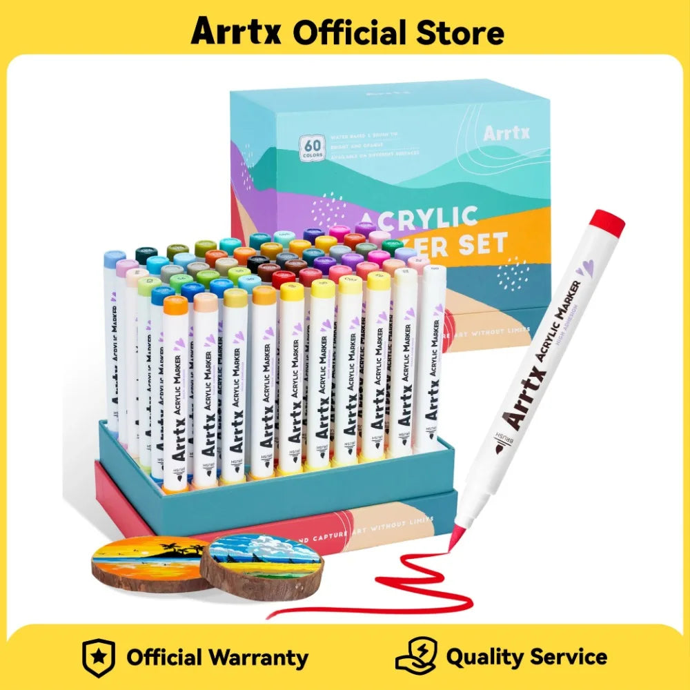 Arrtx Acrylic Paint Pens Paint Markers Pens for Artists Adults Coloring Drawing Scenery Landscape Natural- Brush Tip
