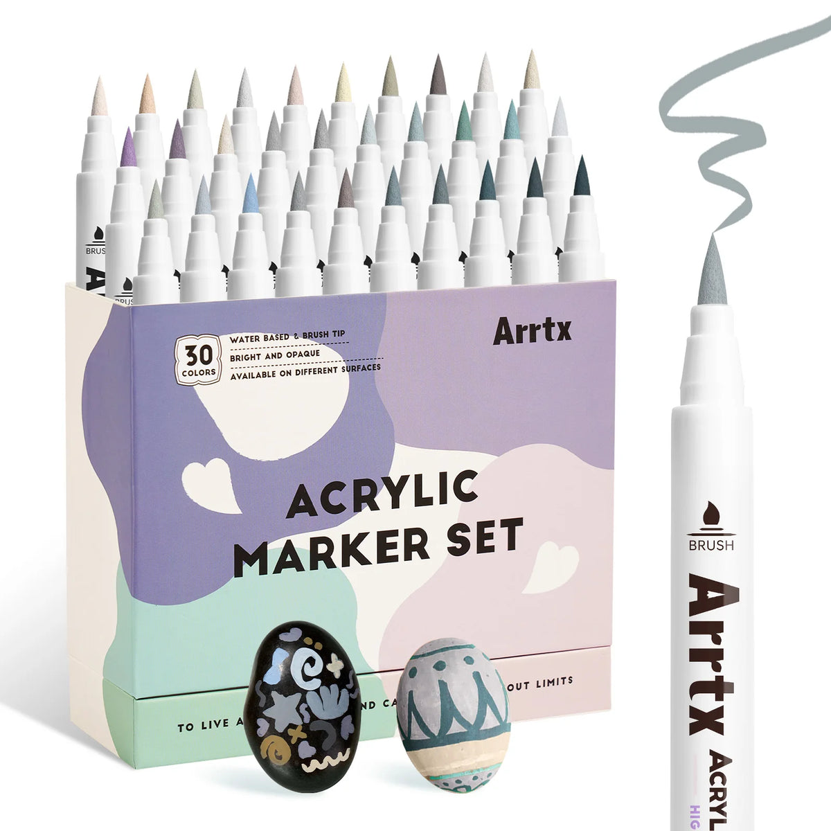 Arrtx Acrylic Paint Pens Paint Markers Pens for Artists Adults Coloring Drawing Scenery Landscape Natural- Brush Tip