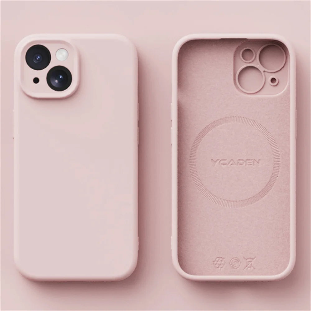 Liquid Silicone Case for iPhone 16 ProMax 15 Pro 14Pro Max 13 12 11 Magnetic wireless charging Soft Skin Smooth Cover Bumper