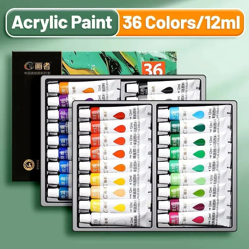 12/24/36 Colors Acrylic Paint Set 5ml/12ml Water-Proof Portable Art Rich Pigments for DlY Craft,Drawing,Painting,Canvas, Rock