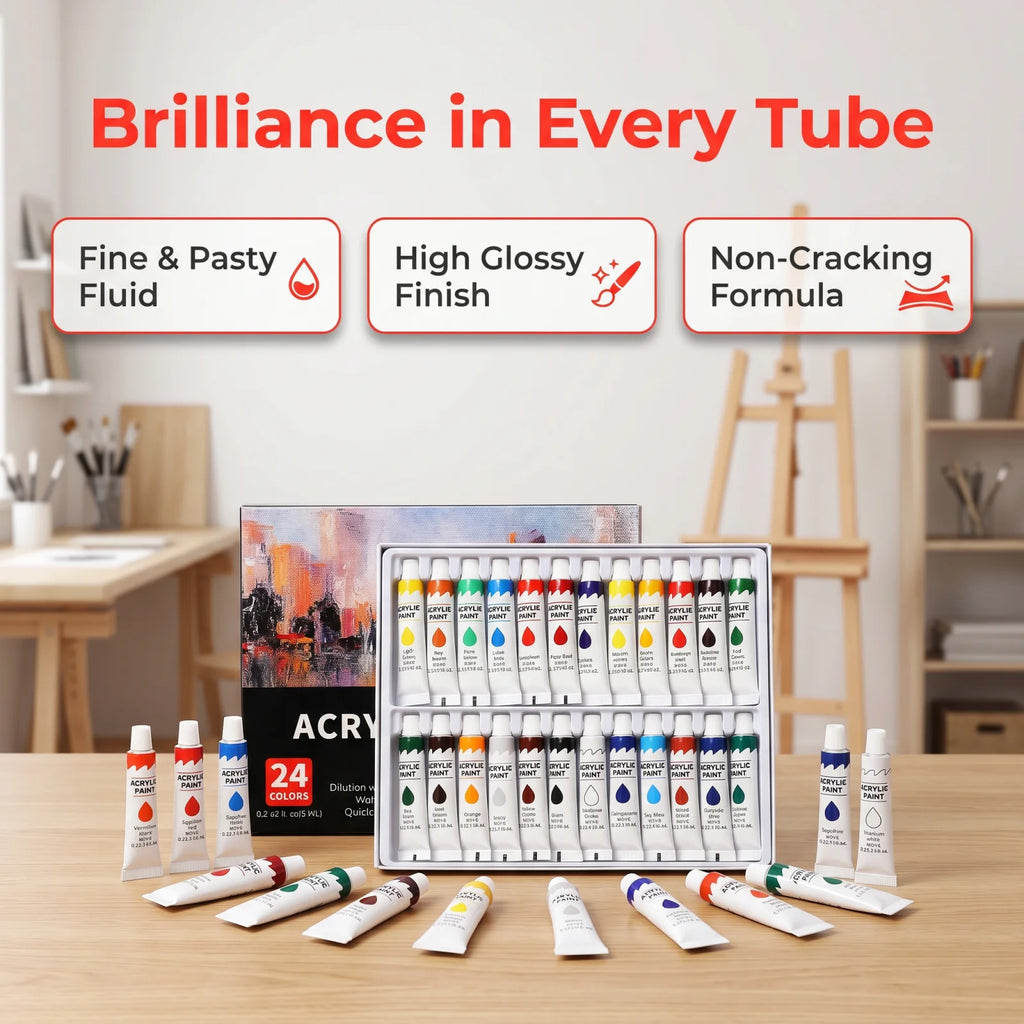 12/24 Colors Acrylic & Watercolor Paint Set, 6ml Tubes for Canvas Wood Ceramic, Art Supplies for Beginners & Artists