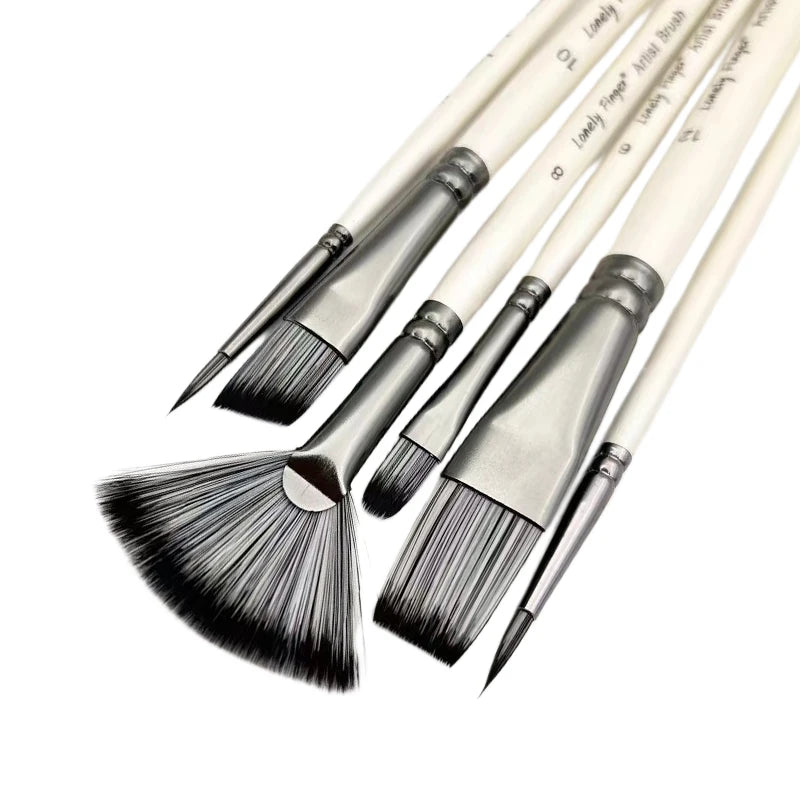 6/12pcs Acrylic Paint Brushes Set for Acrylic Oil Watercolor Gouache Artist Professional Painting Kits with Synthetic Nylon Tips