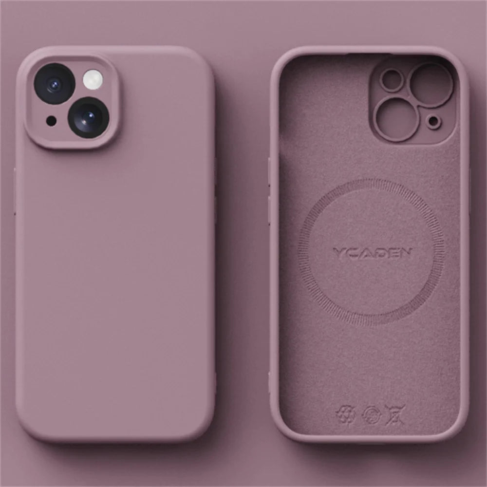 Liquid Silicone Case for iPhone 16 ProMax 15 Pro 14Pro Max 13 12 11 Magnetic wireless charging Soft Skin Smooth Cover Bumper