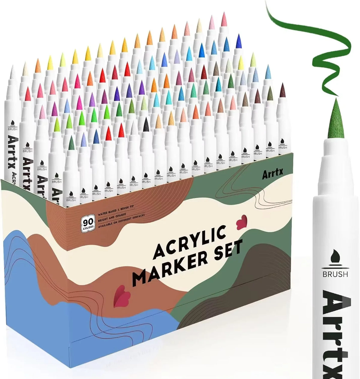 Arrtx Acrylic Paint Pens Paint Markers Pens for Artists Adults Coloring Drawing Scenery Landscape Natural- Brush Tip