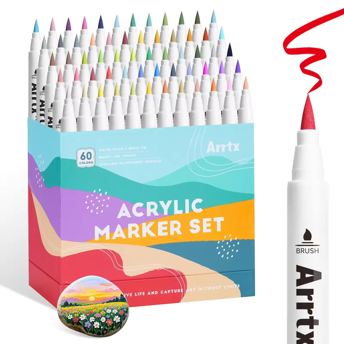 Arrtx Acrylic Paint Pens Paint Markers Pens for Artists Adults Coloring Drawing Scenery Landscape Natural- Brush Tip