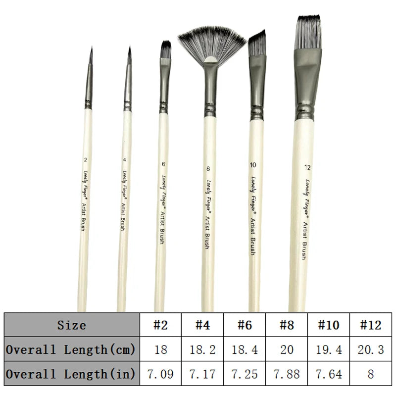 6/12pcs Acrylic Paint Brushes Set for Acrylic Oil Watercolor Gouache Artist Professional Painting Kits with Synthetic Nylon Tips