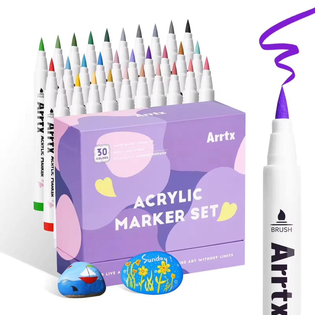 Arrtx Acrylic Paint Pens Paint Markers Pens for Artists Adults Coloring Drawing Scenery Landscape Natural- Brush Tip