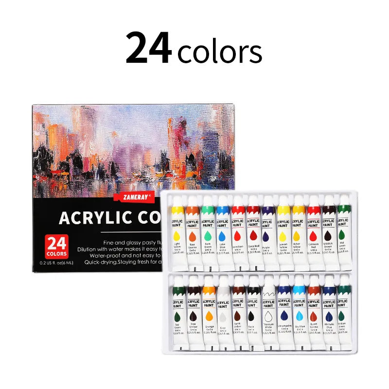 12/24 Colors Acrylic & Watercolor Paint Set, 6ml Tubes for Canvas Wood Ceramic, Art Supplies for Beginners & Artists