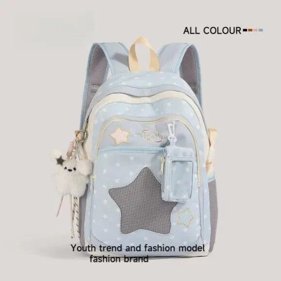 Blue Large Capacity Backpack for Elementary School Girls Dual Shoulder Lightweight Bookbag High Aesthetic Value School Bag