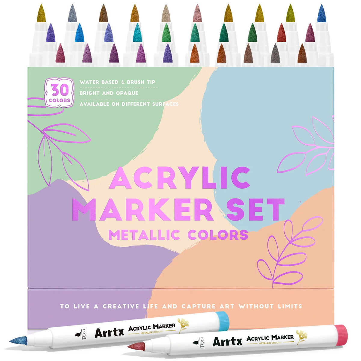 Arrtx Acrylic Paint Pens Paint Markers Pens for Artists Adults Coloring Drawing Scenery Landscape Natural- Brush Tip