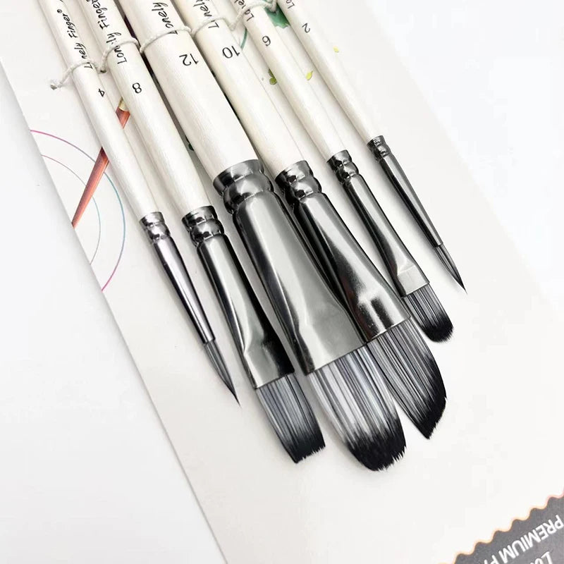 6/12pcs Acrylic Paint Brushes Set for Acrylic Oil Watercolor Gouache Artist Professional Painting Kits with Synthetic Nylon Tips