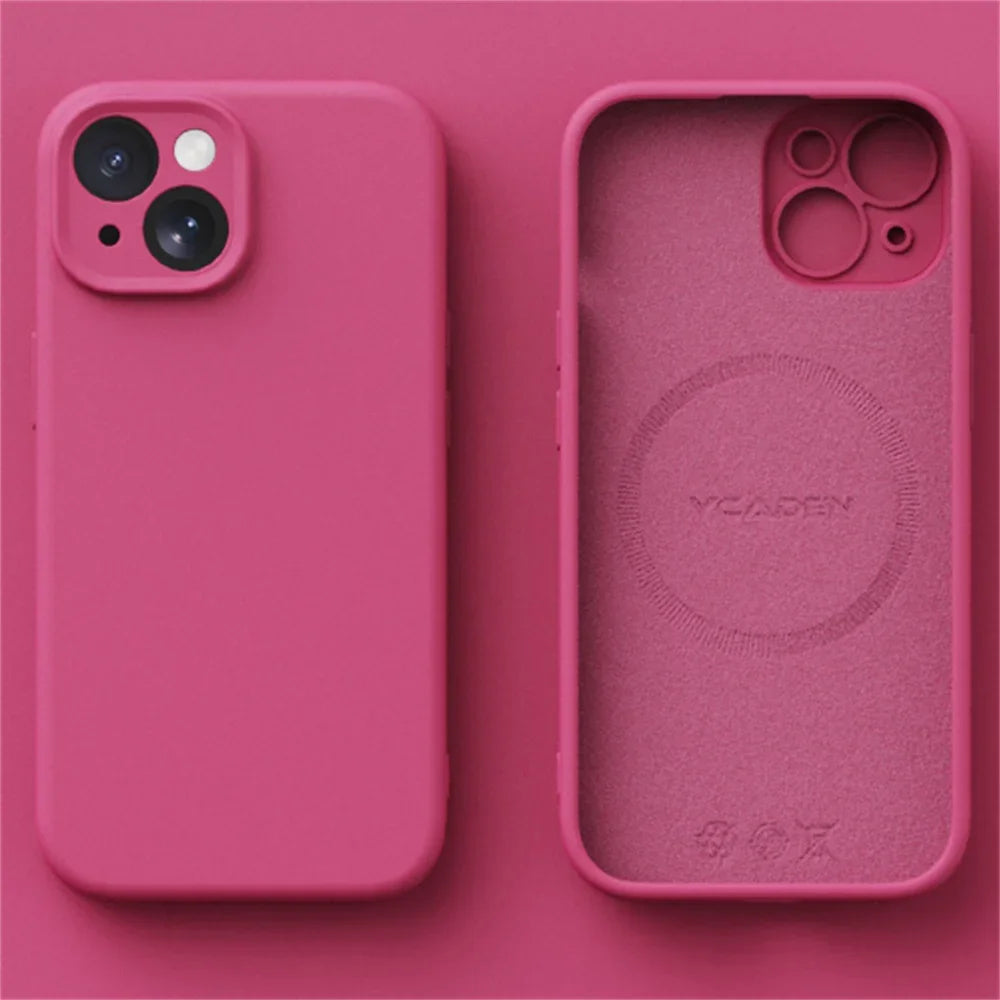 Liquid Silicone Case for iPhone 16 ProMax 15 Pro 14Pro Max 13 12 11 Magnetic wireless charging Soft Skin Smooth Cover Bumper