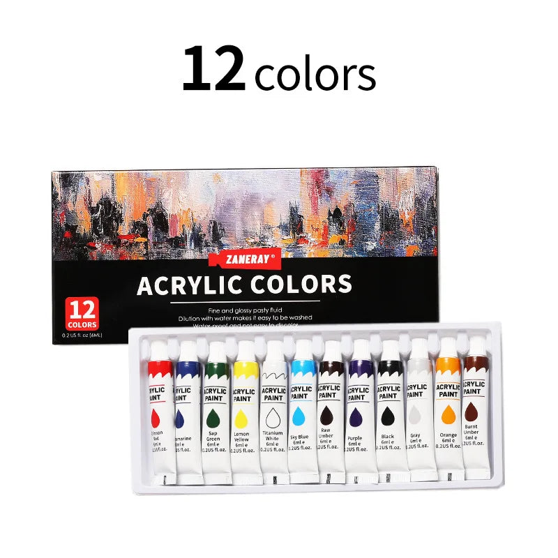 12/24 Colors Acrylic & Watercolor Paint Set, 6ml Tubes for Canvas Wood Ceramic, Art Supplies for Beginners & Artists