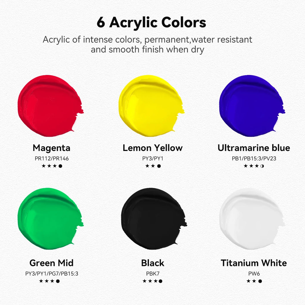 LIGHTWISH Acrylic Paint, Set of 6 Colors, 75 ml Tubes, Rich Pigments, Non-Fading, Non-Toxic Paints for Artist & Hobby Painters