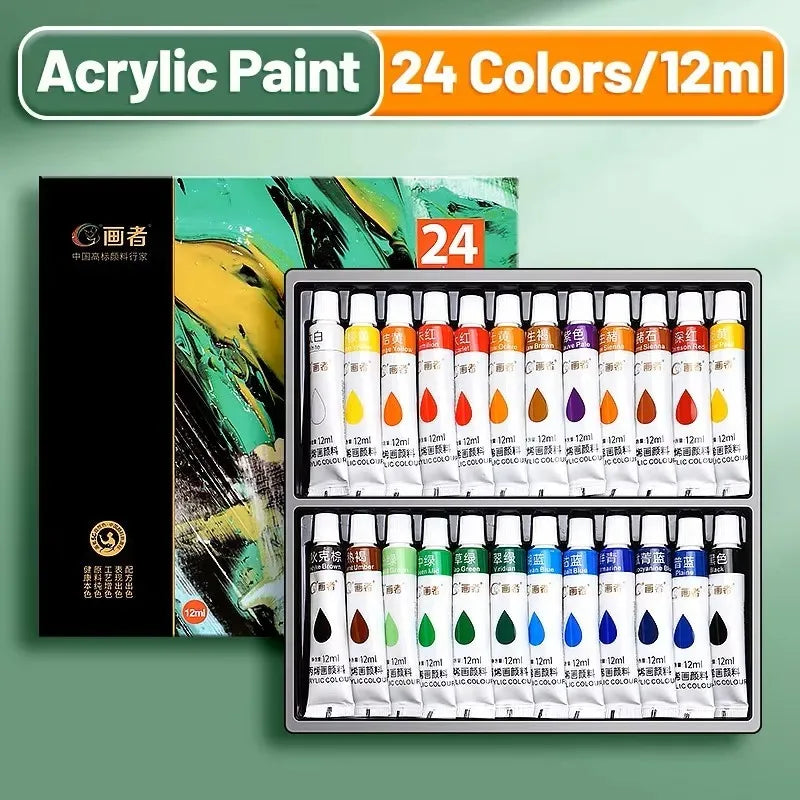 12/24/36 Colors Acrylic Paint Set 5ml/12ml Water-Proof Portable Art Rich Pigments for DlY Craft,Drawing,Painting,Canvas, Rock