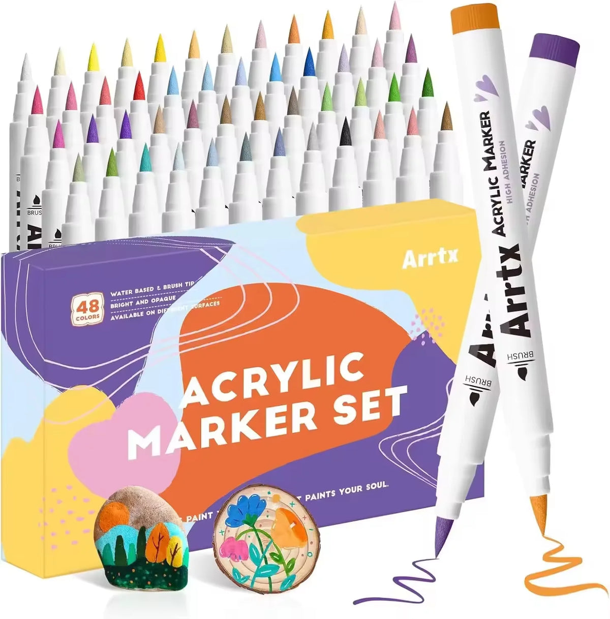 Arrtx Acrylic Paint Pens Paint Markers Pens for Artists Adults Coloring Drawing Scenery Landscape Natural- Brush Tip