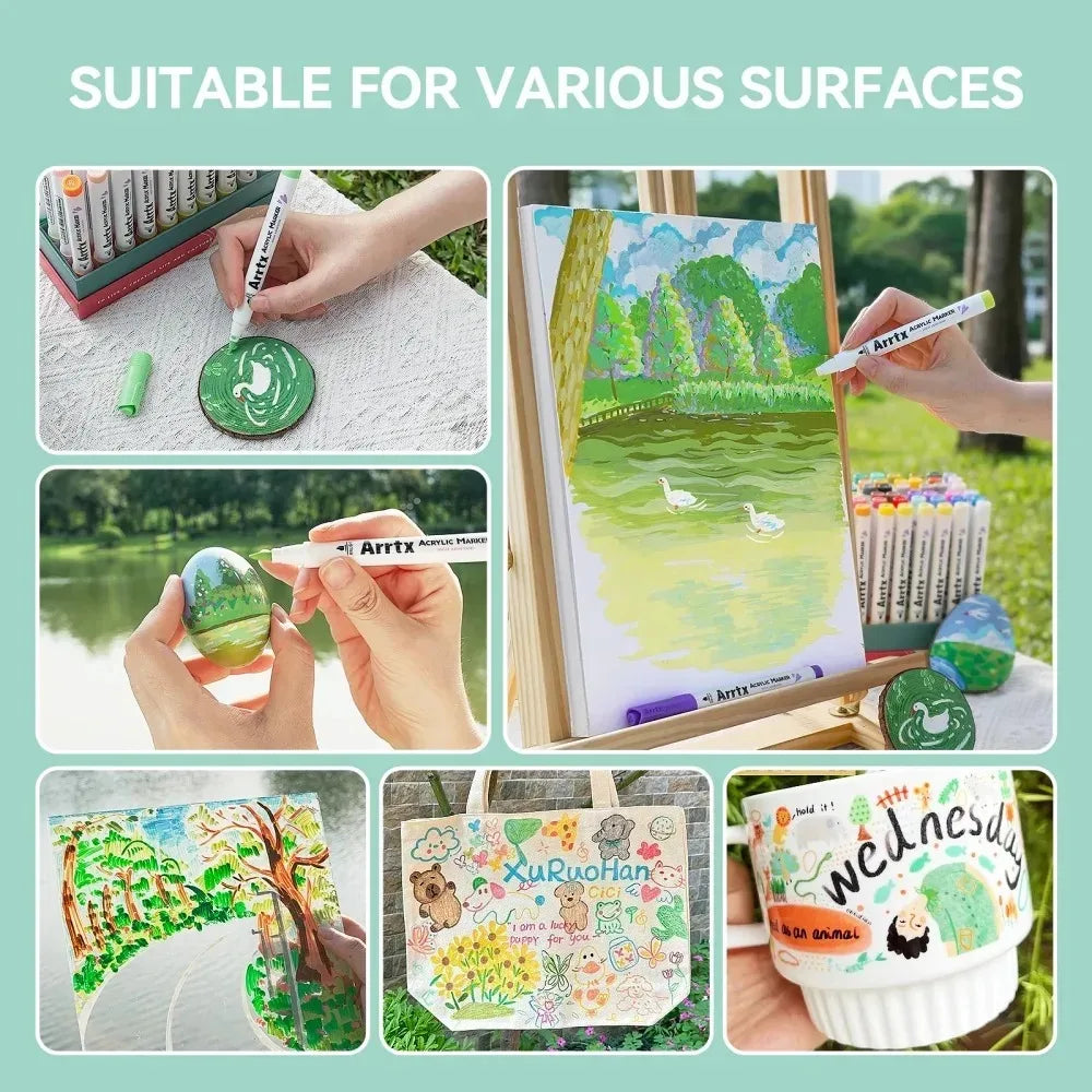 Arrtx Acrylic Paint Pens Paint Markers Pens for Artists Adults Coloring Drawing Scenery Landscape Natural- Brush Tip