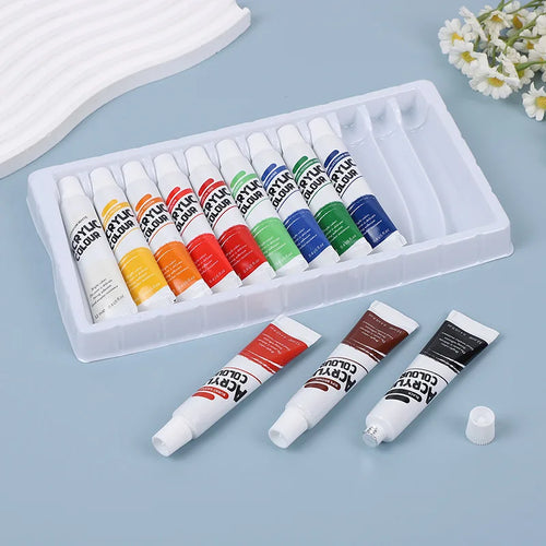 12 Colors 12ml Acrylic Paint Set, Non-Toxic Professional Art Pigments, Ideal for Canvas Wood Ceramic DIY Crafts, Safe for Artist