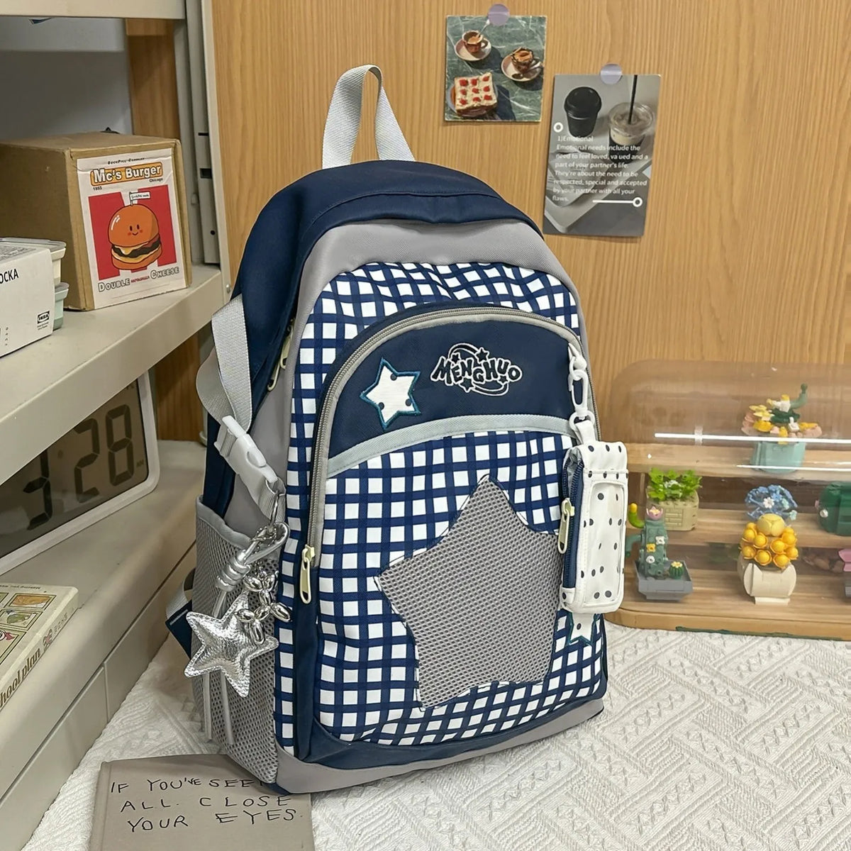 Blue Large Capacity Backpack for Elementary School Girls Dual Shoulder Lightweight Bookbag High Aesthetic Value School Bag