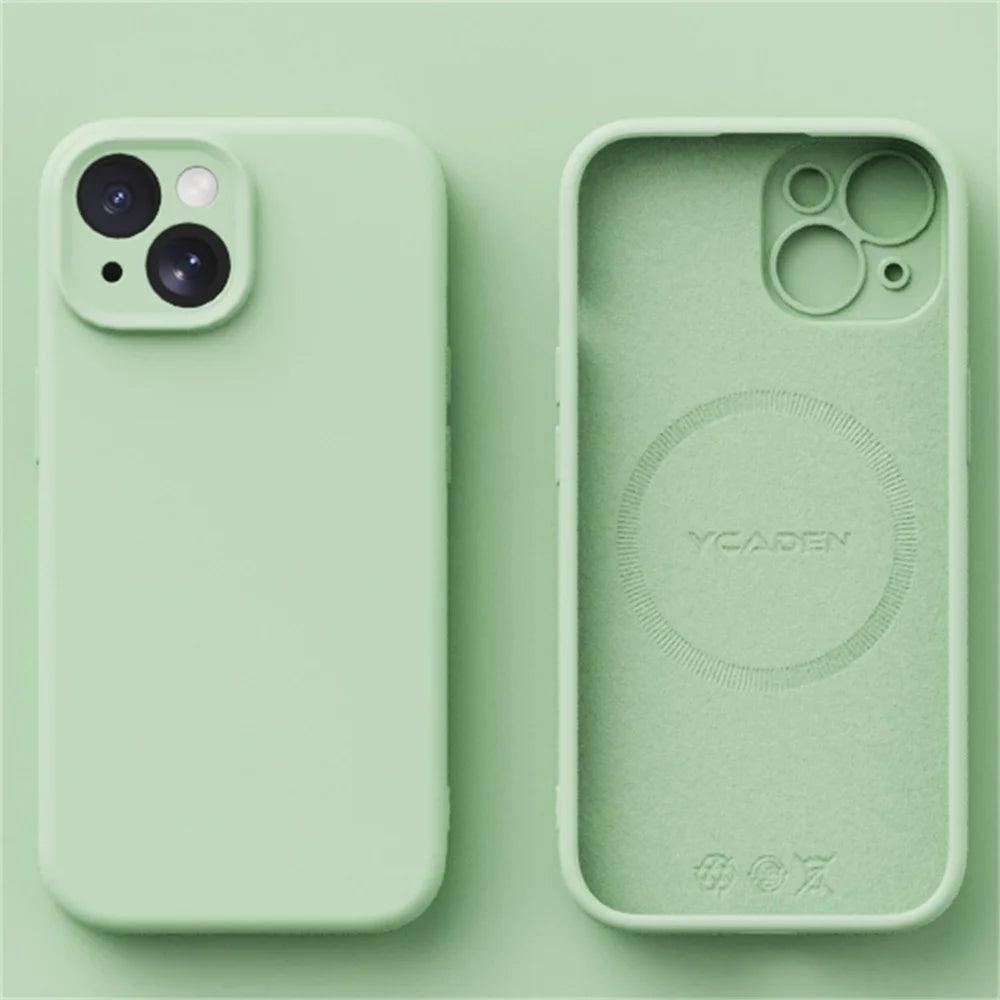 Liquid Silicone Case for iPhone 16 ProMax 15 Pro 14Pro Max 13 12 11 Magnetic wireless charging Soft Skin Smooth Cover Bumper