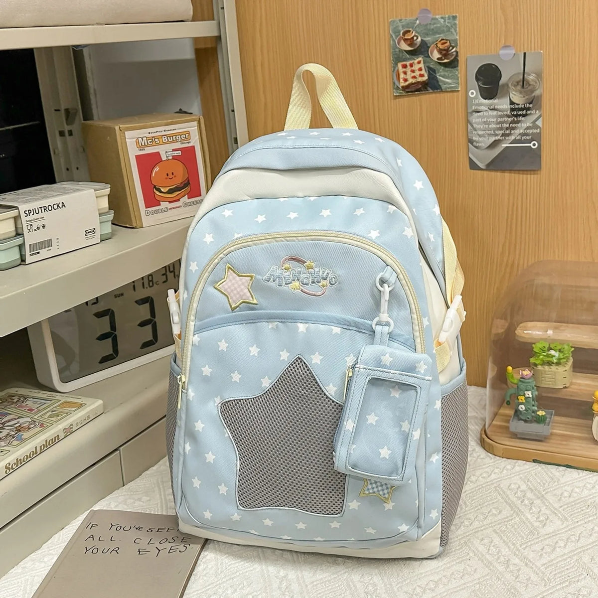 Blue Large Capacity Backpack for Elementary School Girls Dual Shoulder Lightweight Bookbag High Aesthetic Value School Bag