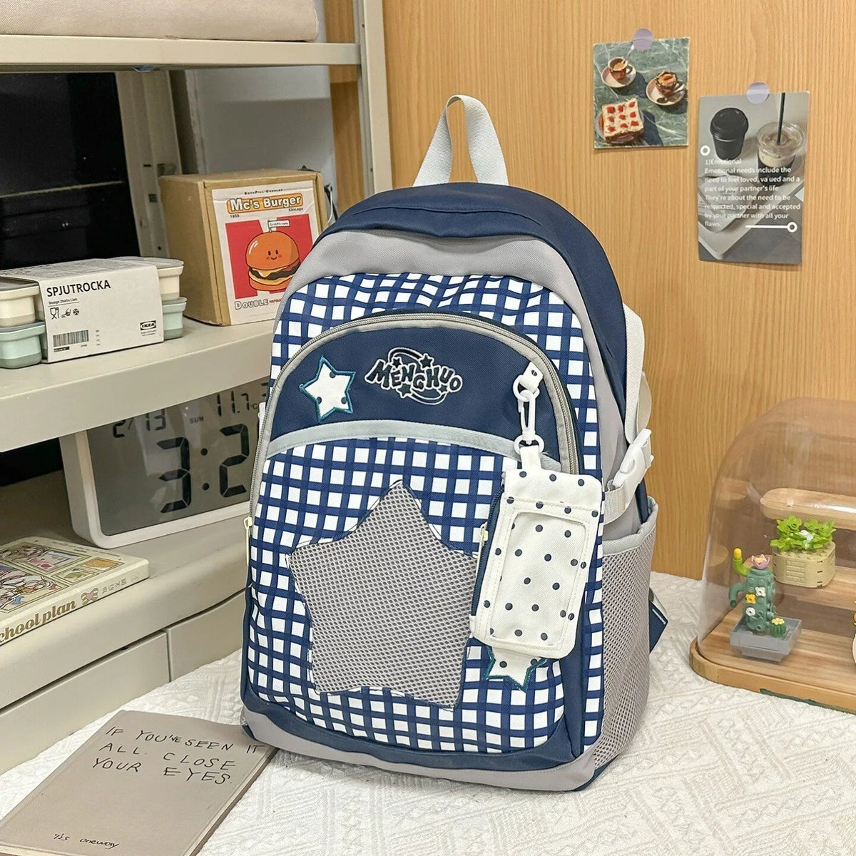 Blue Large Capacity Backpack for Elementary School Girls Dual Shoulder Lightweight Bookbag High Aesthetic Value School Bag