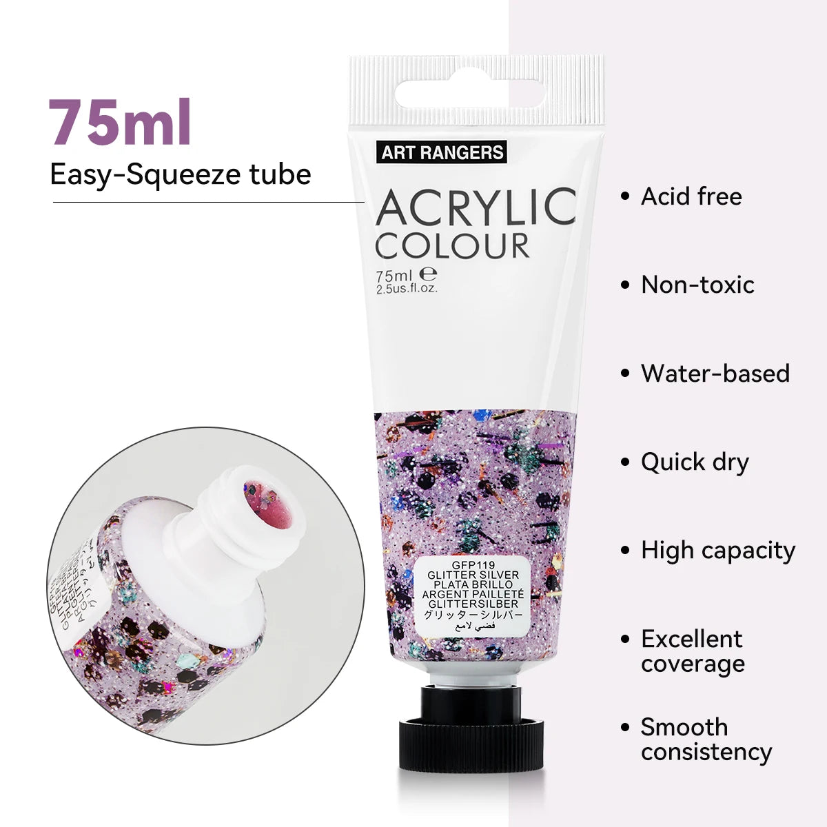 LIGHTWISH Acrylic Paint, Set of 6 Colors, 75 ml Tubes, Rich Pigments, Non-Fading, Non-Toxic Paints for Artist & Hobby Painters
