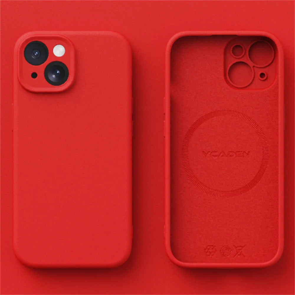 Liquid Silicone Case for iPhone 16 ProMax 15 Pro 14Pro Max 13 12 11 Magnetic wireless charging Soft Skin Smooth Cover Bumper