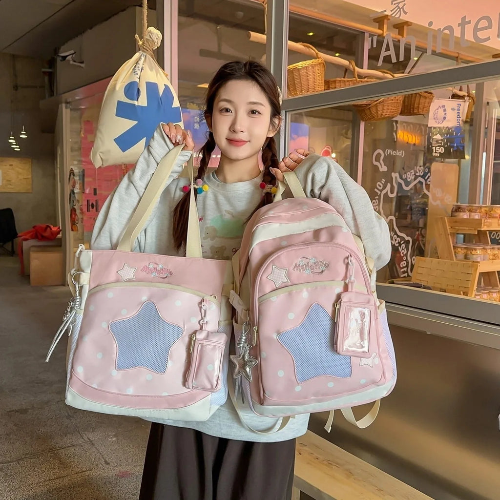 Blue Large Capacity Backpack for Elementary School Girls Dual Shoulder Lightweight Bookbag High Aesthetic Value School Bag