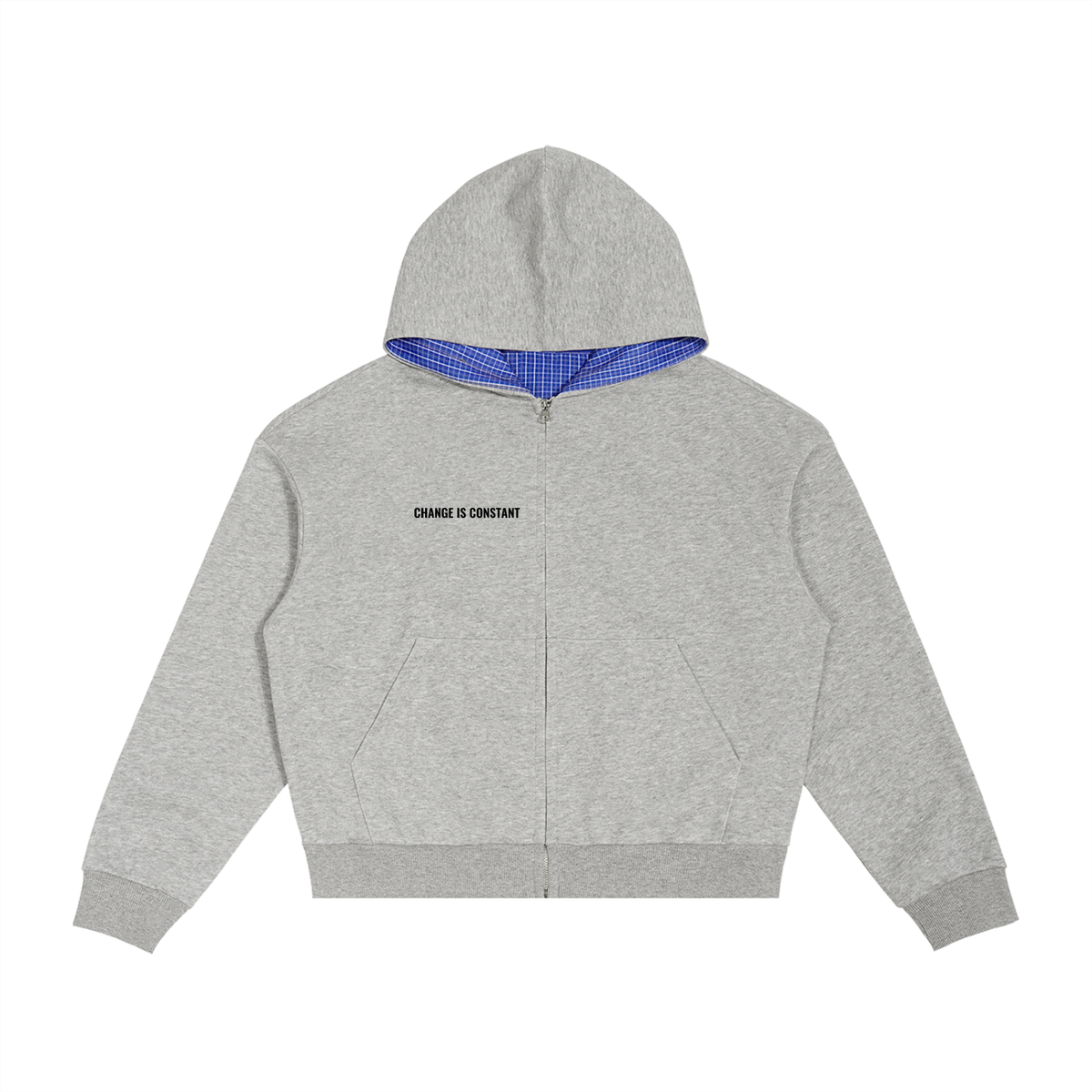 Contrast Plaid Boxy Zip Hoodie